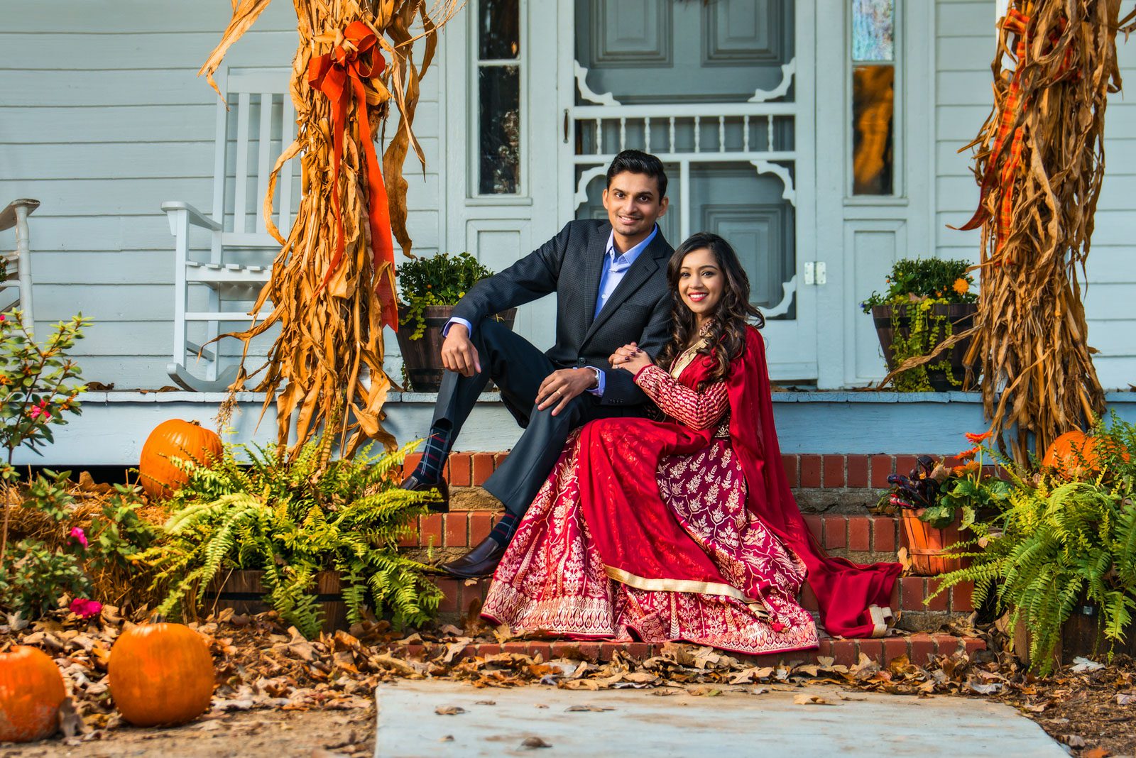 wedding photographer in Atlanta capturing hindu bride and groom for their wedding portrait session at The McDaniel Farm Park in Duluth.